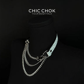 CHICCHOK [Breathless] Pulling Fashion and Fun Choker(Ice Blue Crocodile Texture)