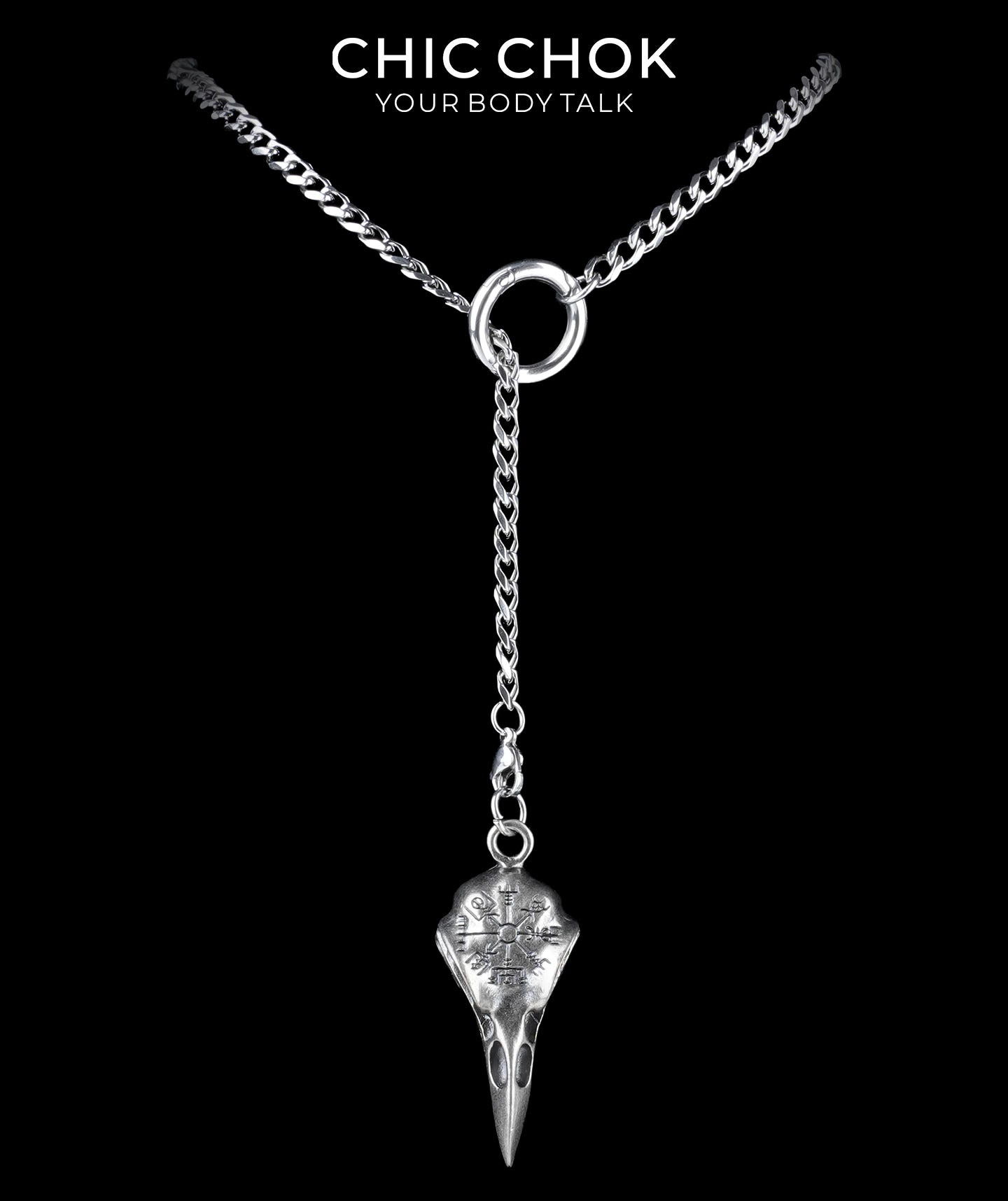 CHICCHOK Subversive Y-Lariat Chain Necklace | Gothic Stainless Steel Cuban Link Collar