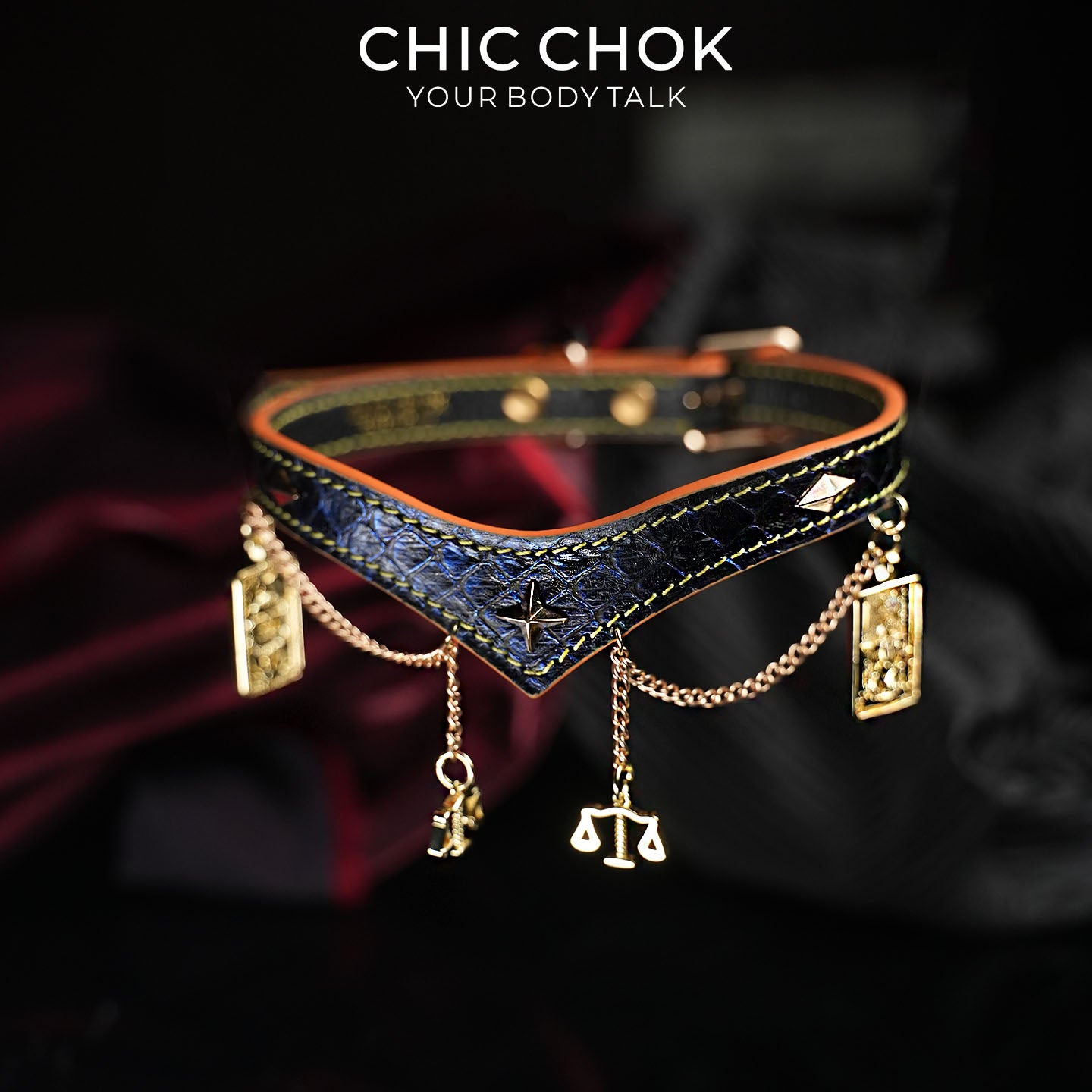 CHICCHOK Astral Sequence Zodiac Choker Collection | Custom Genuine Cowhide & Snakeskin Collar | 12 Astrology Tarot Heavy Metal Neckwear