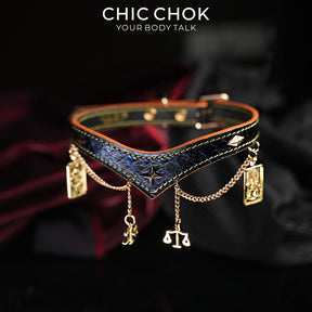 CHICCHOK Astral Sequence Zodiac Choker Collection | Custom Genuine Cowhide & Snakeskin Collar | 12 Astrology Tarot Heavy Metal Neckwear