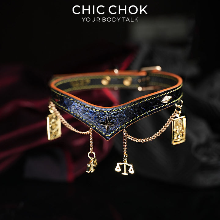 CHICCHOK Astral Sequence Zodiac Choker Collection | Custom Genuine Cowhide & Snakeskin Collar | 12 Astrology Tarot Heavy Metal Neckwear