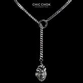 CHICCHOK Falling Heart Lariat Necklace | Anatomical Heart Pendant Stainless Steel Y-Necklace | Dark Gothic Subversive Body Jewelry