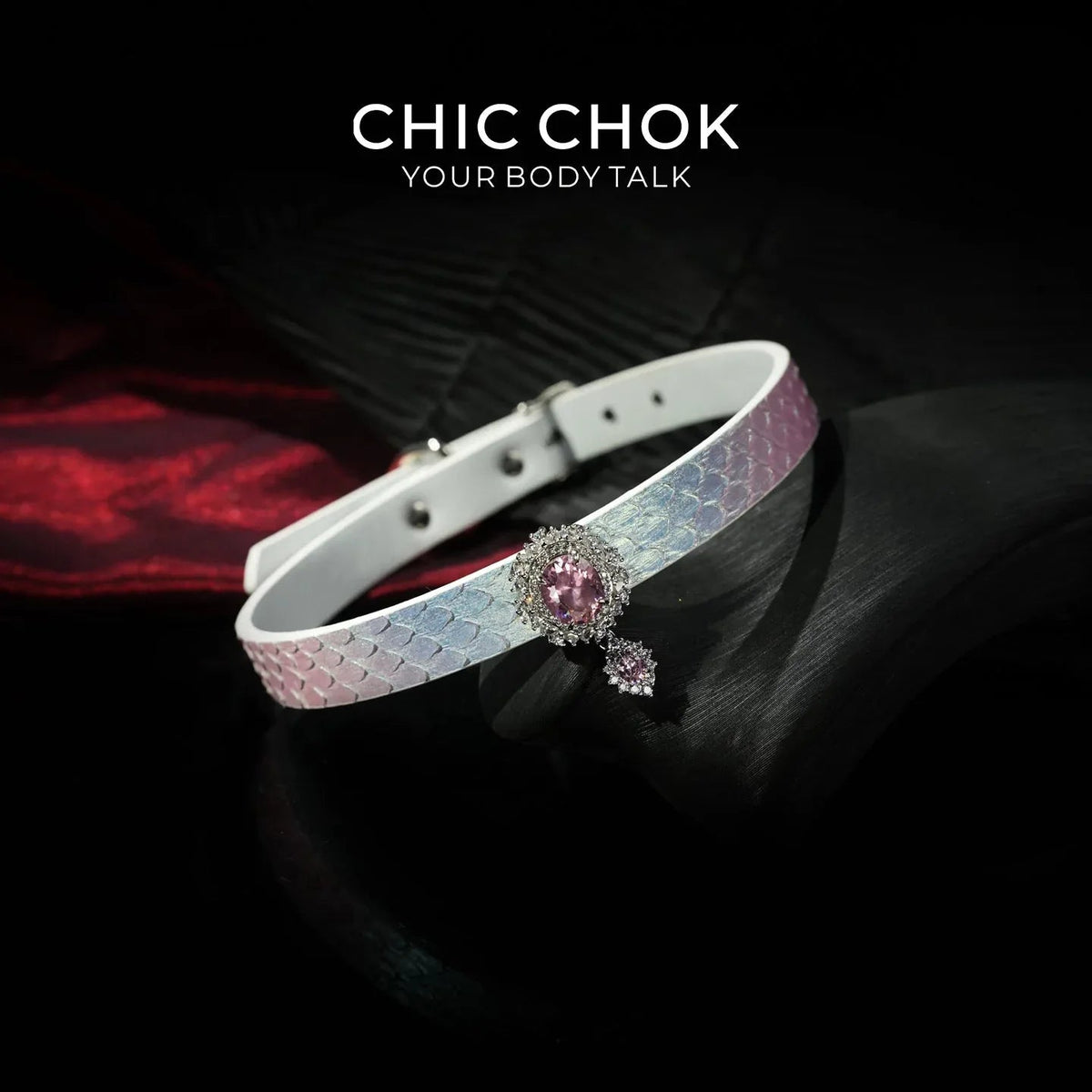 CHIC CHOK Rose crystal flower necklace – dazzling leather choker, Baroque punk style jewelry - CHICCHOK - Choker