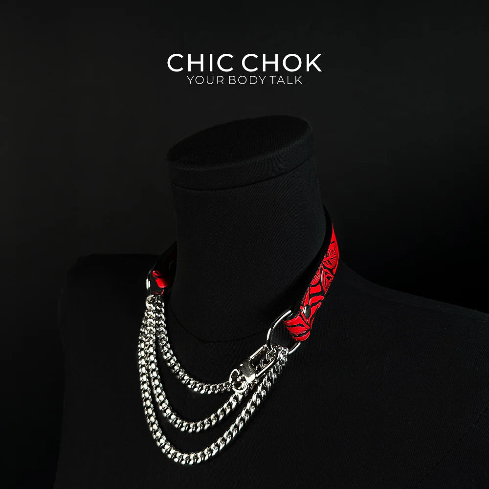 CHICCHOK [Breathless] Pulling Fashion and Fun Choker(Black and Red Pattern)