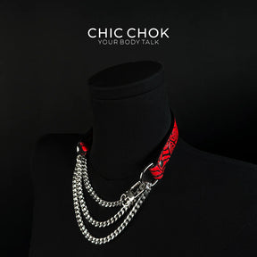 CHICCHOK [Breathless] Pulling Fashion and Fun Choker(Black and Red Pattern)
