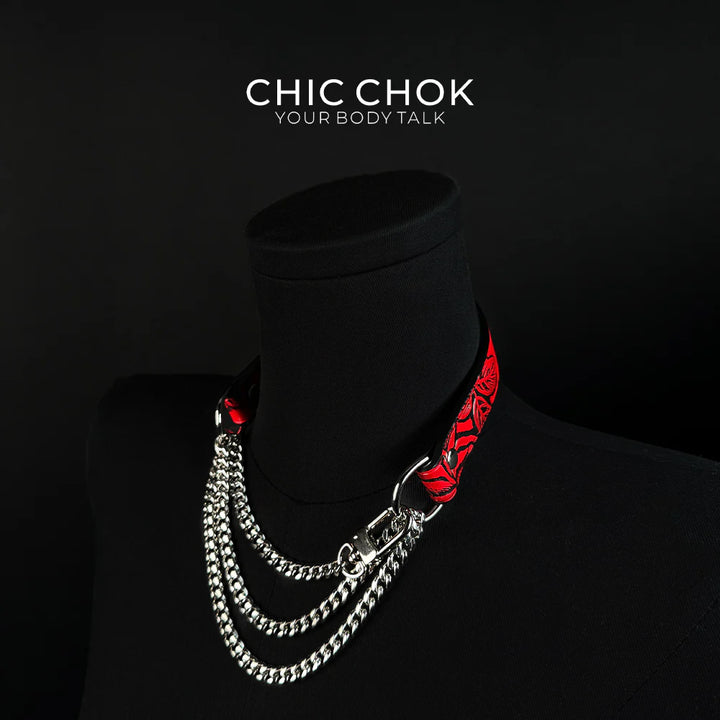 CHICCHOK [Breathless] Pulling Fashion and Fun Choker(Black and Red Pattern)