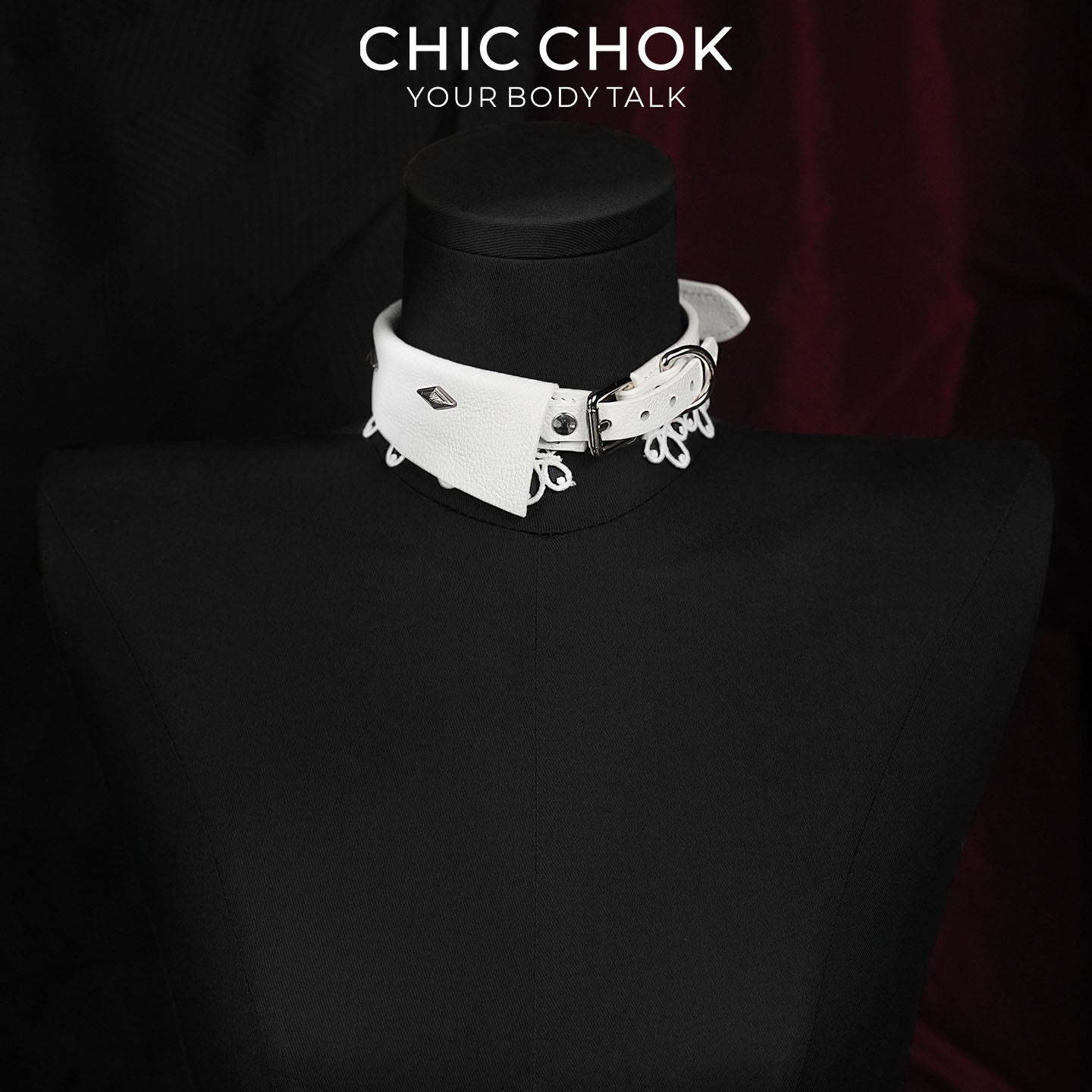 CHICCHOK Sanctuary of Chaos | White Leather Lace Choker | Gothic D-Ring Collar