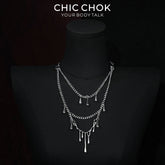 CHICCHOK Lava Tears | Liquid Metal Droplet Layered Necklace | Gothic Cyberpunk Industrial Jewelry