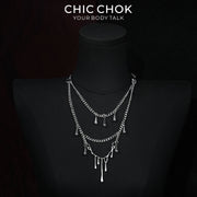 CHICCHOK Lava Tears | 리퀴드 메탈 드롭 레이어드 목걸이 | 고딕 사이버펑크 인더스트리얼 주얼리