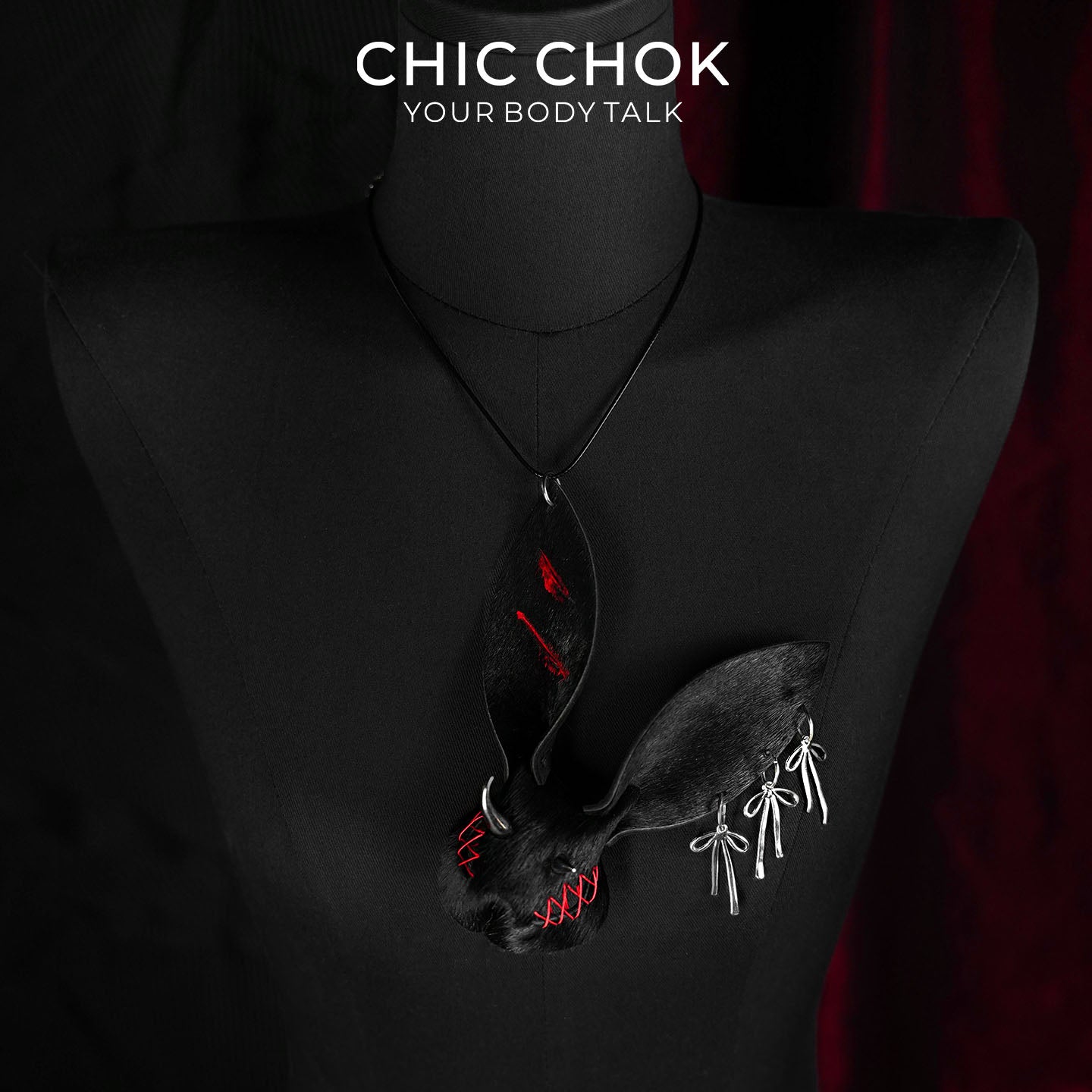 CHICCHOK Contract Bunny | Gothic Cross Leather Necklace | Punk Rock Bag Charm