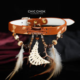 CHICCHOK "Nomadic Moon Anthem" Tribal Horsehair Leather Choker | Woven Crescent & Feather Pendants | Bohemian Festival Neckwear