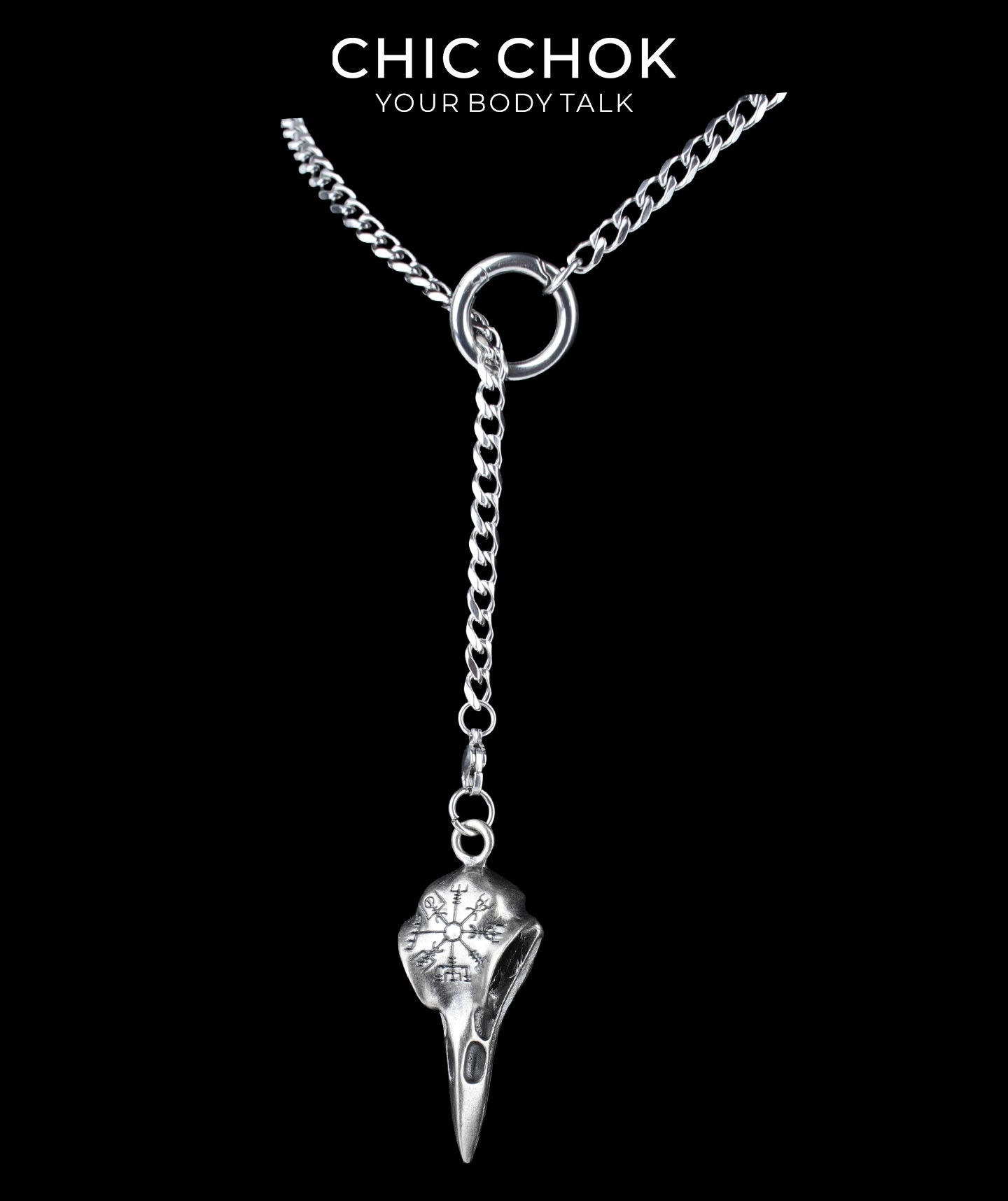 CHICCHOK Subversive Y-Lariat Chain Necklace | Gothic Stainless Steel Cuban Link Collar
