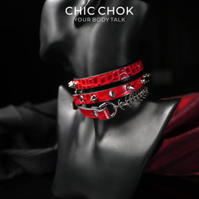 CHICCHOK Blood Thorn Fishbone | Red Crocodile Spiked Choker | Double Layer Gothic Collar