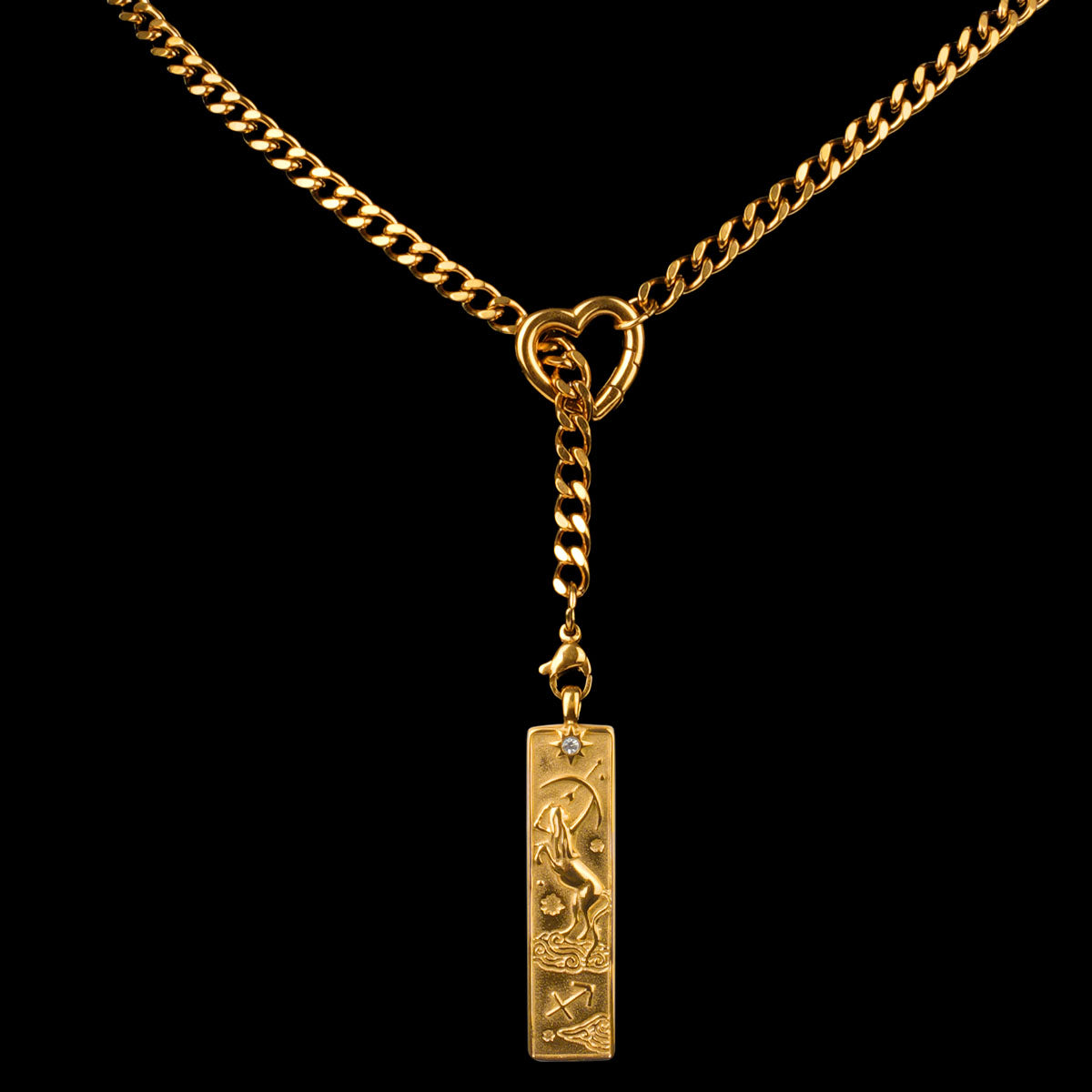 CHICCHOK Whispers of the Corona | Customized Tarot Major Arcana Y-Chain for the 12 Zodiac Signs | Heart-Shaped Clasp Vintage Gold Necklace | Dark Occult High-Street Accessories