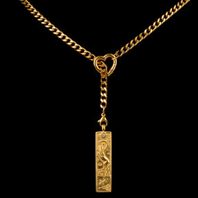 CHICCHOK Whispers of the Corona | Customized Tarot Major Arcana Y-Chain for the 12 Zodiac Signs | Heart-Shaped Clasp Vintage Gold Necklace | Dark Occult High-Street Accessories