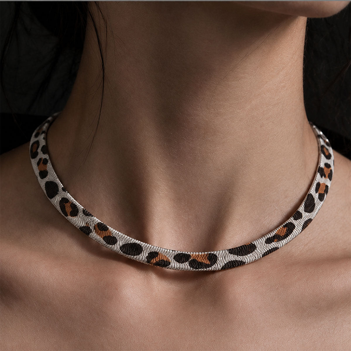 CHICCHOK Night Leopard 6mm Herringbone Chain | Stainless Steel Animal Print Flat Snake Necklace | Dark Luxury Avant-Garde Jewelry