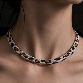CHICCHOK Night Leopard 6mm Herringbone Chain | Stainless Steel Animal Print Flat Snake Necklace | Dark Luxury Avant-Garde Jewelry