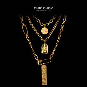 CHICCHOK 골드 체인 스타 메달 염소자리 레이어드 목걸이 | 빈티지 3계층 쿠바 체인 | 타로 조디악 동전 및 별 부조 펜던트 점성술 주얼리