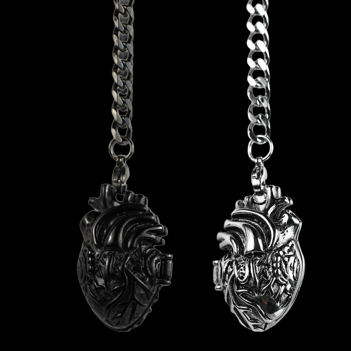 CHICCHOK Falling Heart Lariat Necklace | Anatomical Heart Pendant Stainless Steel Y-Necklace | Dark Gothic Subversive Body Jewelry