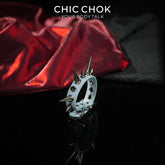 CHICCHOK Mist Isle Covenant Denim Spiked Bracelet | Gothic Light Blue Washed Canvas Cuff | Y2K Cyberpunk Heavy Metal Studded Wristband Body Armor