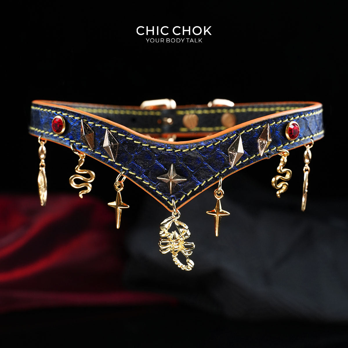 CHICCHOK Astral Sequence Zodiac Choker Collection | Custom Genuine Cowhide & Snakeskin Collar | 12 Astrology Tarot Heavy Metal Neckwear