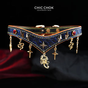 CHICCHOK Astral Sequence Zodiac Choker Collection | Custom Genuine Cowhide & Snakeskin Collar | 12 Astrology Tarot Heavy Metal Neckwear