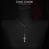CHICCHOK Thorn Canticle | Gothic Thorns Cross Y-Necklace | Medieval Punk Woven Chain Jewelry