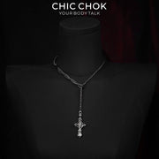 CHICCHOK Thorn Canticle | Kalung Y Gothic Salib Berduri | Perhiasan Rantai Anyam Medieval Punk