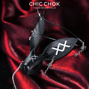CHICCHOK Twin Shadow Rabbits | Matte Black Genuine Leather Dark Pendant | Gothic Cross-Sword Rune Accessory
