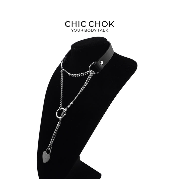 CHICCHOK [Breathless] Black Pull Chain Choker with Love Lock