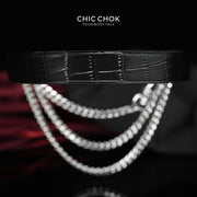CHICCHOK "The Asphyxia" Croc-Embossed Leather Choker | Triple Layered Stainless Steel Chains | Dark Luxury Heavy Metal Neckwear