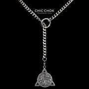 CHICCHOK "Lunar Shackle" Celtic Triquetra Pendant Stainless Steel Y-Necklace | Wiccan Rune & Pentagram Drop Chain | Dark Occult Gothic Streetwear Jewelry