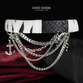 CHICCHOK "Shipwreck Echo" Hand-Wrapped Bandage Snakeskin Choker | Layered Stainless Steel Anchor Chain | Dark Siren Pirate Subculture Neckwear