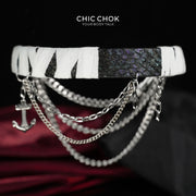 CHICCHOK "Shipwreck Echo" Hand-Wrapped Bandage Snakeskin Choker | Layered Stainless Steel Anchor Chain | Dark Siren Pirate Subculture Neckwear