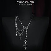 CHICCHOK Cinder Pact | Gothic Flaming Spiked Choker | Asymmetrical Body Chain Drape