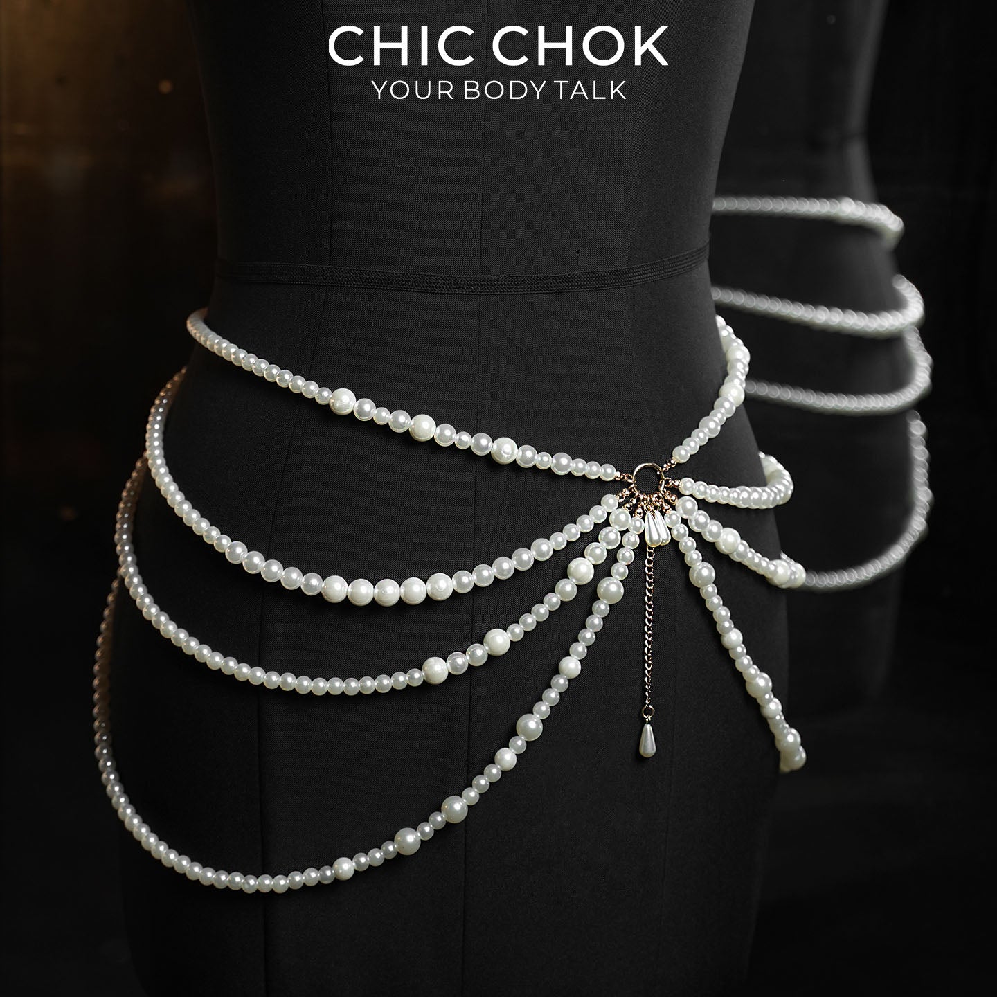 CHICCHOK Parisian Nocturne | Layered Pearl Waist Chain | Vintage Gothic Belly Harness