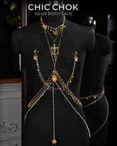 CHICCHOK Oracle's Kiss Gothic Cross Body Chain | Gold Plated Chest Harness | Luxury Zircon Subversive Caviar Jewelry