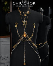 CHICCHOK Oracle's Kiss Gothic Cross Body Chain | Gold Plated Chest Harness | Luxury Zircon Subversive Caviar Jewelry