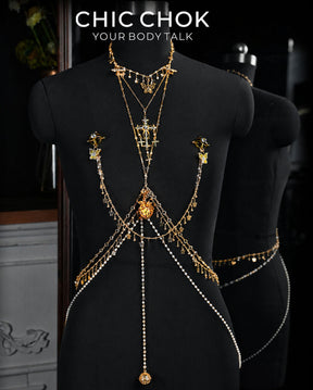 CHICCHOK Oracle's Kiss Gothic Cross Body Chain | Gold Plated Chest Harness | Luxury Zircon Subversive Caviar Jewelry