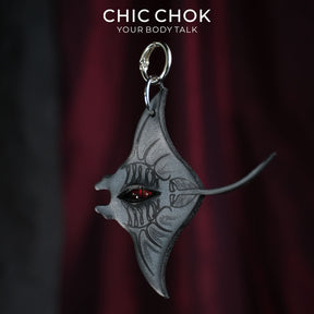 CHICCHOK Abyssal Eye Manta Genuine Leather Pendant | Gothic Glass Eye Keychain | Dark Surrealist Ocean Cyber Punk Bag Charm