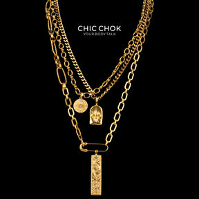 Collana a strati Capricorno con medaglia a stella e catena in oro CHICCHOK | Catena cubana vintage a 3 livelli | Tarocchi, moneta zodiacale e ciondolo a stella in rilievo, gioielli astrologici