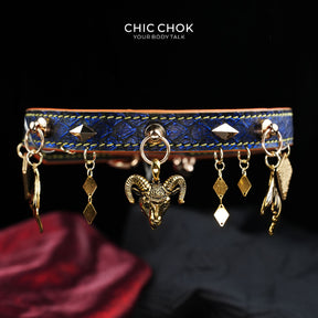 CHICCHOK Astral Sequence Zodiac Choker Collection | Custom Genuine Cowhide & Snakeskin Collar | 12 Astrology Tarot Heavy Metal Neckwear