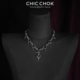 CHICCHOK Crimson Tears Prison Heart Necklace | Gothic Heavy Stainless Steel Thorns Choker | Y2K Cyberpunk Industrial Barbed Wire Link Chain Collar for Sensitive Skin