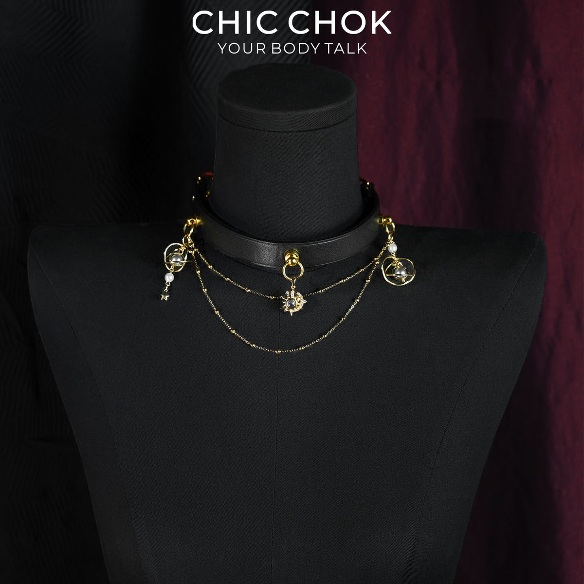 CHICCHOK Solar Orbit Tarot Leather Choker | Gothic Sun God Amethyst Pendant Collar | Luxury Steampunk Celestial Planetary Tassel Jewelry