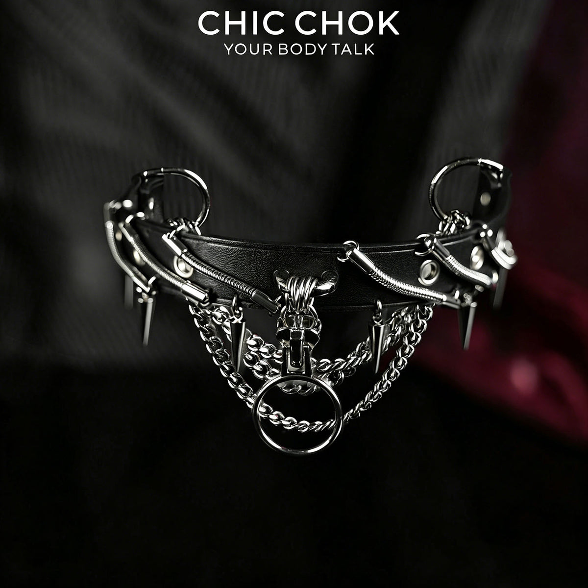 CHICCHOK Synapse Pulse | Cyberpunk Spiked Choker | Matte Black Industrial Collar