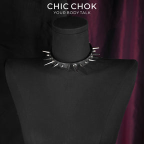 CHICCHOK Thorn Wasteland Genuine Leather Choker | Gothic Punk Rock Asymmetric Spike Collar | Luxury Heavy Metal Motorcycle Biker Subversive Jewelry