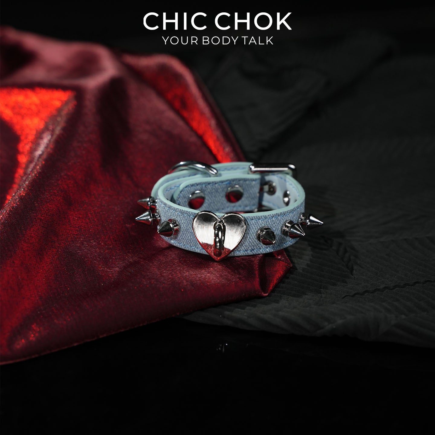 CHICCHOK Blues Prison Oath Denim Bracelet | Gothic Distressed Blue Washed Canvas Cuff | Y2K Cyberpunk Double Strap Studded Wristband Body Armor