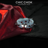 CHICCHOK Blues Prison Oath Denim Bracelet | Gothic Distressed Blue Washed Canvas Cuff | Y2K Cyberpunk Double Strap Studded Wristband Body Armor