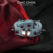 CHICCHOK Blues Prison Oath Denim Bracelet | Gothic Distressed Blue Washed Canvas Cuff | Y2K Cyberpunk Double Strap Studded Wristband Body Armor