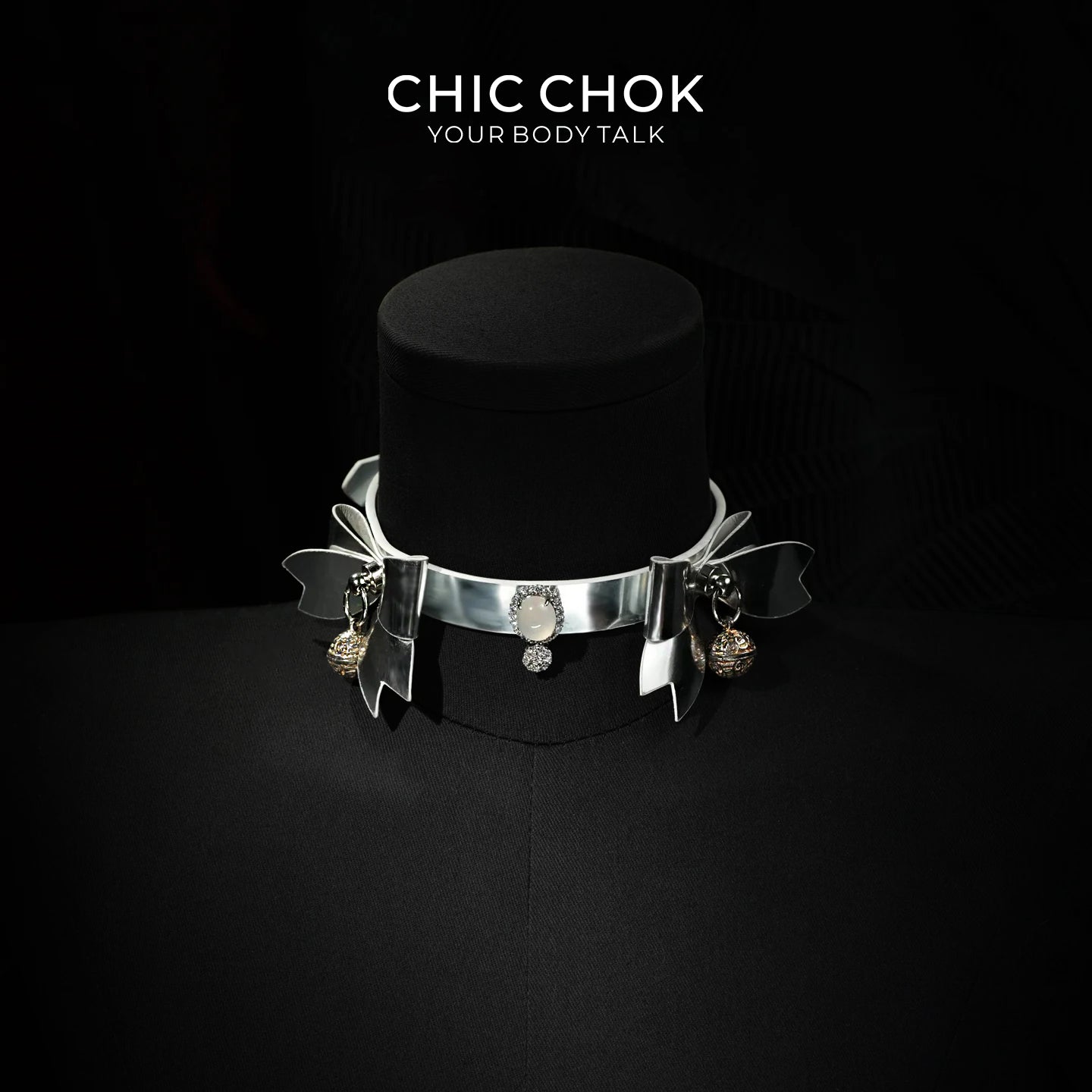 CHIC CHOK Silver Shell Butterfly Chrome Bow & Pearl-Soft Leather Collar Necklace